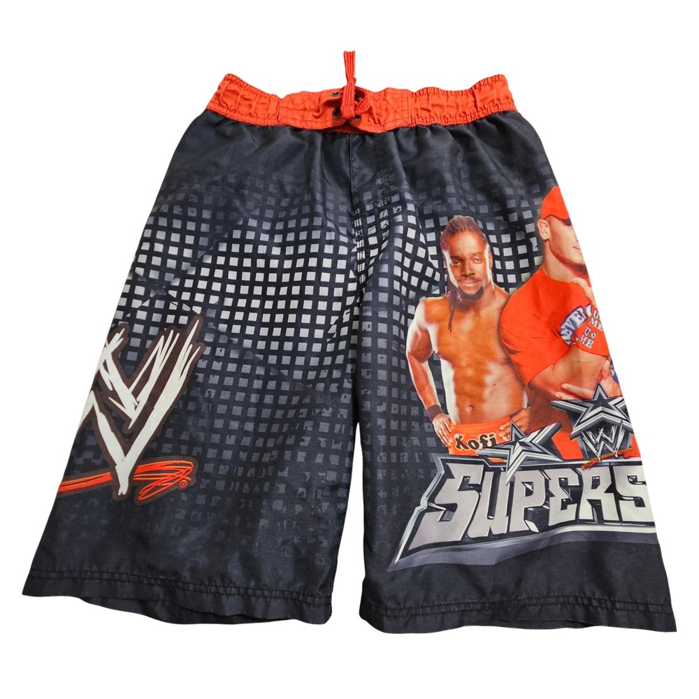 WWE Swim Trunks Kids L 10/12 Black Orange John Cena Kofi Kingston Rey Mysterio